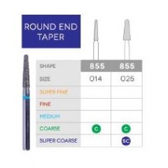 3D Dental Round End Taper Diamond, Bur, Super Coarse, 855-025SC 10/Pk